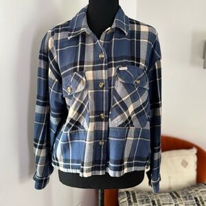 BRIXTON Bowery Cotton Blue Plaid Flannel Shirt Small, Cropped